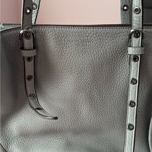 Henri Bendel Gray Leather Gromet Handle Tote Bag Like New